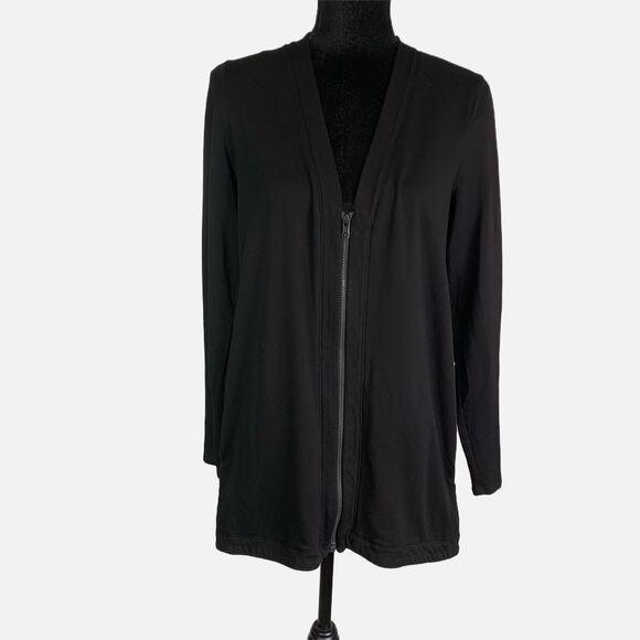Eileen Fisher Black Zip Cardigan Jacket Women’s S Tencel Stretch Quiet Fleece - Picture 2 of 16